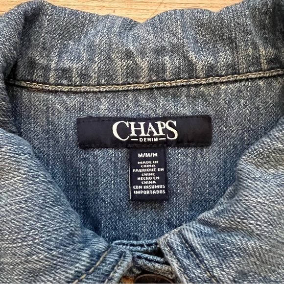 Chaps Mixed Media Denim Sweatshirt Jean Jacket Button Front Blue Gray Size M - Picture 6 of 8
